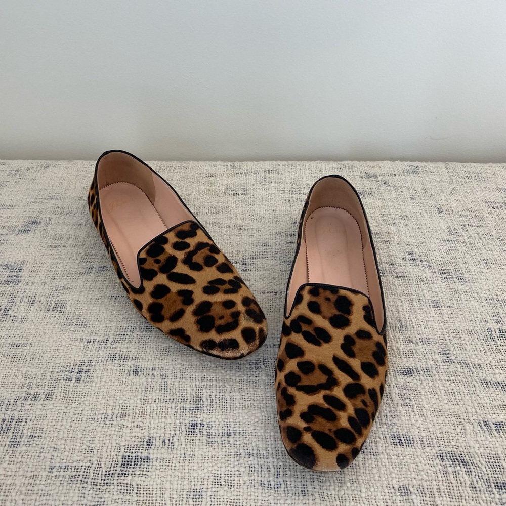 {J. Crew} Leopard Calf Hair Cora Loafer Flats